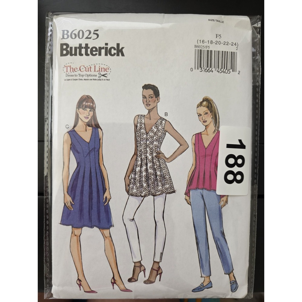 Butterick B6025 Top Tunic Dress Pleats Back Zip Fitted Misses 16-24 UNCUT (188)